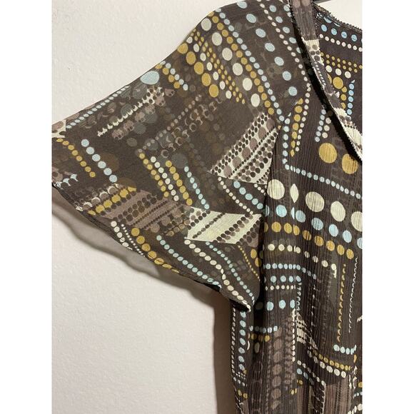 J. Jill Size Medium 100% Silk Brown Raglan Short Sleeve Blouse Pleated Front - Picture 3 of 8